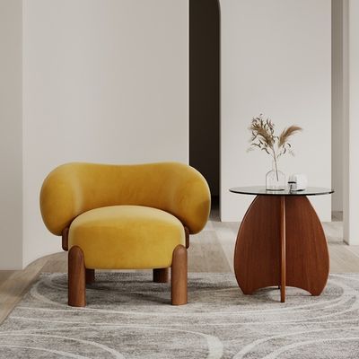 Populaire woonkamermeubilair Moderne massief houten lamswol/fluweel eenpersoonsbankstoel met walnootbenen en licht luxe design