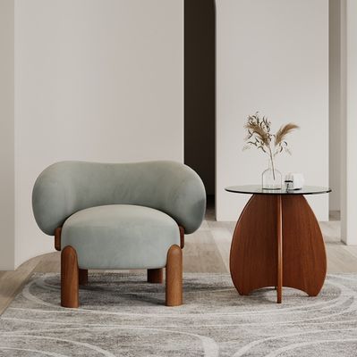 Populaire woonkamermeubilair Moderne massief houten lamswol/fluweel eenpersoonsbankstoel met walnootbenen en licht luxe design