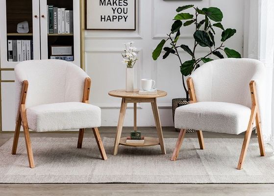 Appartement Woonkamer Meubelen Moderne Noordse houten stoel met fluweel lamswol en houten bank in hotelontwerp
