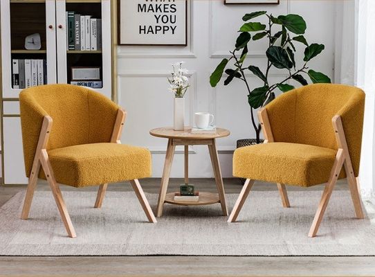 Appartement Woonkamer Meubelen Moderne Noordse houten stoel met fluweel lamswol en houten bank in hotelontwerp