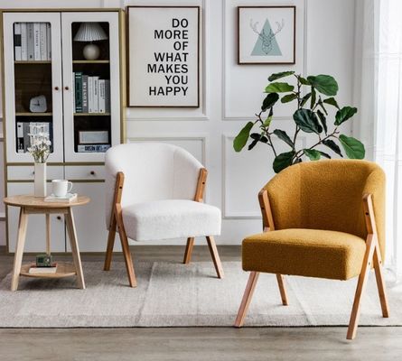 Appartement Woonkamer Meubelen Moderne Noordse houten stoel met fluweel lamswol en houten bank in hotelontwerp