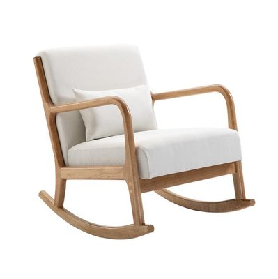 Rubberen houten frame Nordic Single Rocking Chair Moderne bank voor kleine appartementen Balkon en slaapkamer Op verzoek van de klant