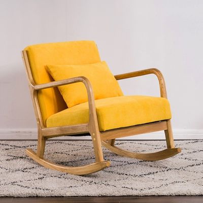 Rubberen houten frame Nordic Single Rocking Chair Moderne bank voor kleine appartementen Balkon en slaapkamer Op verzoek van de klant