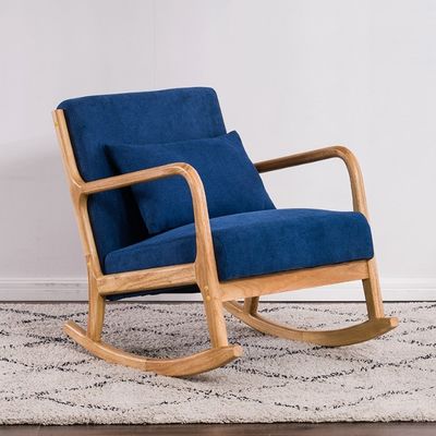 Rubberen houten frame Nordic Single Rocking Chair Moderne bank voor kleine appartementen Balkon en slaapkamer Op verzoek van de klant