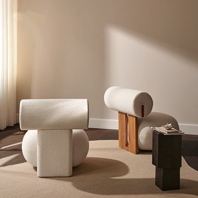 Woonkamer stoel met houten been creatief modern houten ontspanningstijl lamswol single sofa stoel W70*D81*H71CM