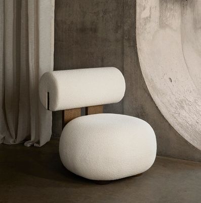 Woonkamer stoel met houten been creatief modern houten ontspanningstijl lamswol single sofa stoel W70*D81*H71CM