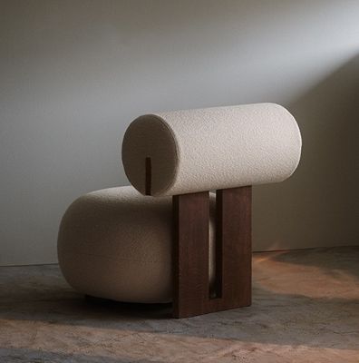 Woonkamer stoel met houten been creatief modern houten ontspanningstijl lamswol single sofa stoel W70*D81*H71CM