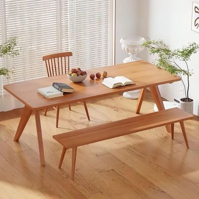 Hall Hout massieve tafels en stoelen voor restaurant rechthoekig houten set van eettafel in modern ontwerp