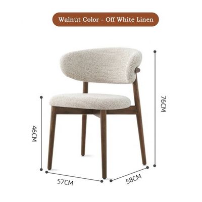 Eetkamermeubilair op maat Kleur Traditioneel ontwerp Walnoothout stoel met wit linnen stof en gebogen rugleuning