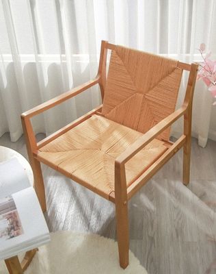 Natural Design Eiken hout Geweven koord armsteun bank stoelen voor de keuken Massief houten meubels in keuken stijl