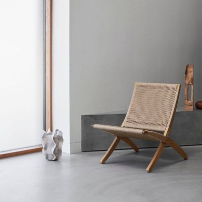 Eetstoel Nordic Lounge Stoel van massief hout Design Klassiek geweven touw Niet-opvouwbaar