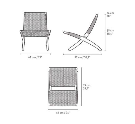 Eetstoel Nordic Lounge Stoel van massief hout Design Klassiek geweven touw Niet-opvouwbaar