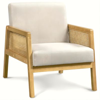 Moderne woonkamer Luxe fauteuil Meubelen Houten bank Stoel met Luxe Stof Fluweel en Rattan in populaire natuurkleur