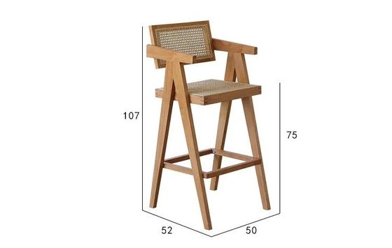 Barstoel van massief hout met rugleuning en armen natuurlijk/noot/zwart