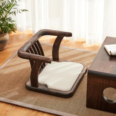 Stoel met massief houten vloer Nitrolacquer Afwerking en rugsteun voor Japanse Tatami Hout Legless Floor Tea Chair