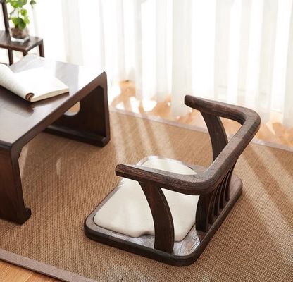 Stoel met massief houten vloer Nitrolacquer Afwerking en rugsteun voor Japanse Tatami Hout Legless Floor Tea Chair