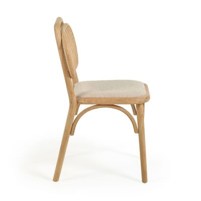 Eetkamermeubilair Wit linnen stoel met pad en gebogen rugleuning Walnootkleur Hout in aangepaste kleur