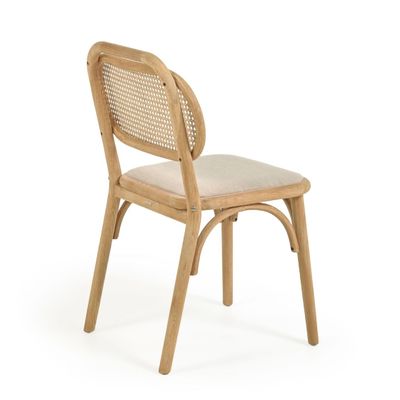 Eetkamermeubilair Wit linnen stoel met pad en gebogen rugleuning Walnootkleur Hout in aangepaste kleur