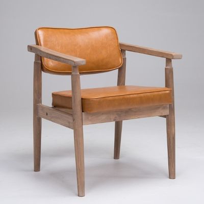 Europese moderne eetkamermeubilair Solid Wood PU Leders stoelen in natuurlijke houtkleur voor monster eetkamer