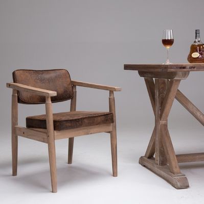 Europese moderne eetkamermeubilair Solid Wood PU Leders stoelen in natuurlijke houtkleur voor monster eetkamer