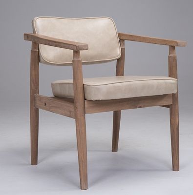 Europese moderne eetkamermeubilair Solid Wood PU Leders stoelen in natuurlijke houtkleur voor monster eetkamer