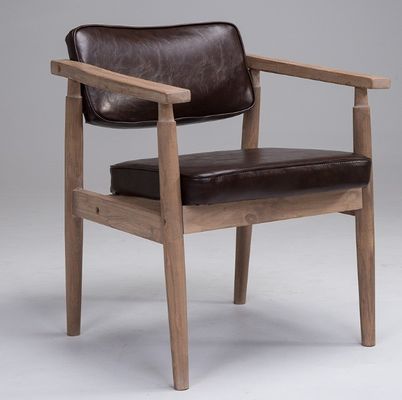 Europese moderne eetkamermeubilair Solid Wood PU Leders stoelen in natuurlijke houtkleur voor monster eetkamer
