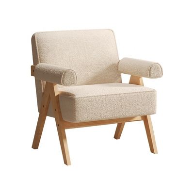 Moderne woonkamermeubilair Moderne massief houten frame Stof leer Optioneel enkele houten bank stoel W70*D70*H80CM
