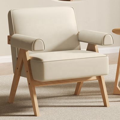Moderne woonkamermeubilair Moderne massief houten frame Stof leer Optioneel enkele houten bank stoel W70*D70*H80CM