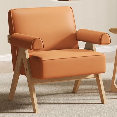 Moderne woonkamermeubilair Moderne massief houten frame Stof leer Optioneel enkele houten bank stoel W70*D70*H80CM