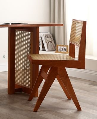 Houten rubberen zachte stoel modern ontwerp houten rotan eetkamer stoel voor woonkamer en hotel