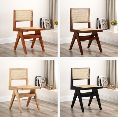 Houten rubberen zachte stoel modern ontwerp houten rotan eetkamer stoel voor woonkamer en hotel