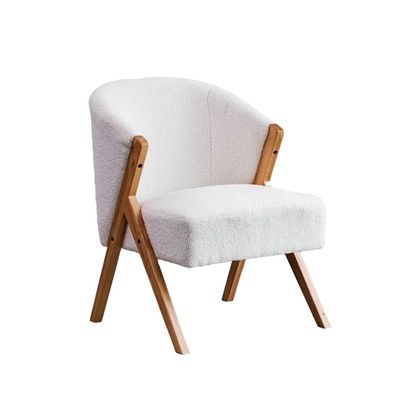 W60*D68*H77CM Moderne woonkamermeubilair Lounge stoel KD Houten bank stoel Lamwol stof Wit Upholatered Accent stoel