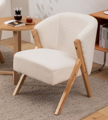 W60*D68*H77CM Moderne woonkamermeubilair Lounge stoel KD Houten bank stoel Lamwol stof Wit Upholatered Accent stoel