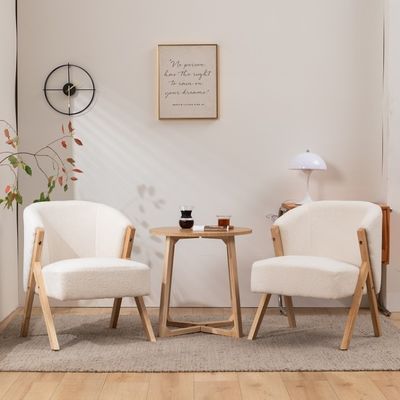 W60*D68*H77CM Moderne woonkamermeubilair Lounge stoel KD Houten bank stoel Lamwol stof Wit Upholatered Accent stoel