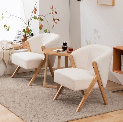 W60*D68*H77CM Moderne woonkamermeubilair Lounge stoel KD Houten bank stoel Lamwol stof Wit Upholatered Accent stoel