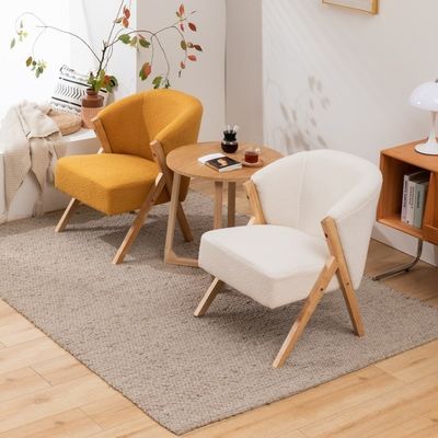 W60*D68*H77CM Moderne woonkamermeubilair Lounge stoel KD Houten bank stoel Lamwol stof Wit Upholatered Accent stoel