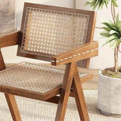Nordieke stijl geen opvouwbare eetstoel met massief houten frame en gepoleerde Rattan Sea