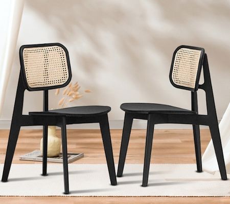 Eetstoel van massief hout met opvouwbaar rattan ontwerp Een klassieke toevoeging aan uw restaurant