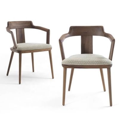 Indoor Canteen Eetstoel in massief hout met stoelkussen en moderne design Walnoot kleur fauteuil