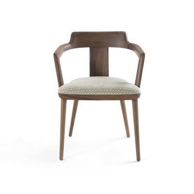 Indoor Canteen Eetstoel in massief hout met stoelkussen en moderne design Walnoot kleur fauteuil