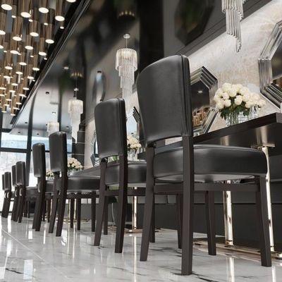 OEM Houten eetstoel met houten benen voor Noordse stof PU leer Banket Hotel Restaurant Evenement en verstelbaar ontwerp
