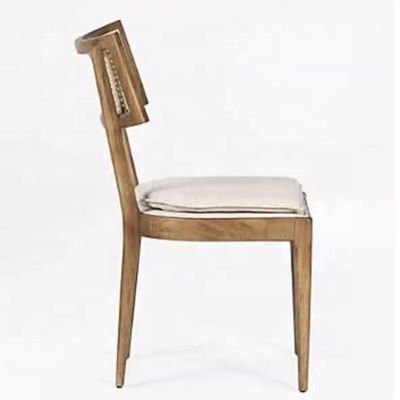 Moderne restaurantmeubilair ontwerp Rattan Back Houten eetstoel met stoffen bekleding