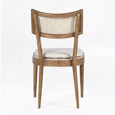 Moderne restaurantmeubilair ontwerp Rattan Back Houten eetstoel met stoffen bekleding