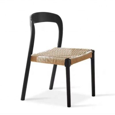 Kantoorstoel met traditionele eetstoel met touwgeweven stoel en massief hout