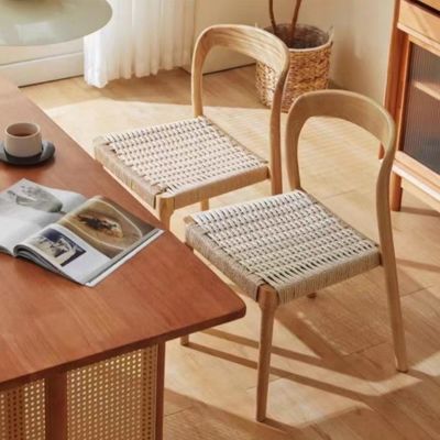 Kantoorstoel met traditionele eetstoel met touwgeweven stoel en massief hout