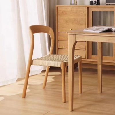 Kantoorstoel met traditionele eetstoel met touwgeweven stoel en massief hout