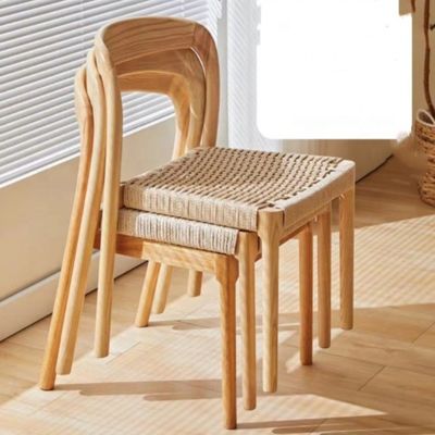 Kantoorstoel met traditionele eetstoel met touwgeweven stoel en massief hout