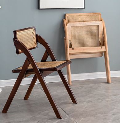 Hotel Restaurant Eetkamermeubelen Moderne Nordic Opvouwbare Rattan rugleuning Solid Hout Eetstoel W47.5*D47.5*H81.5CM