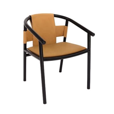 Moderne design stijl Houten frame Bruin zadel Lederen Eetkamer Meubelen Leisure Lounge Accent Armstoelen