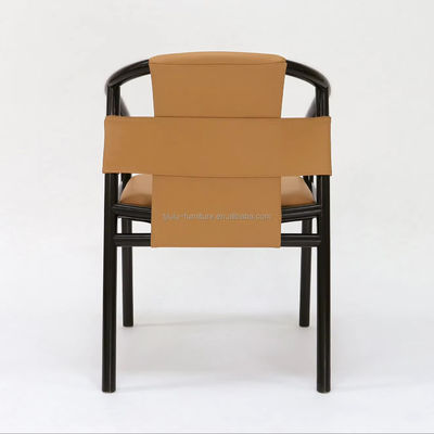 Specific Eetstoel Solid Wood Frame Leisure Lounge Accent Armstoelen met bruin zadelleer